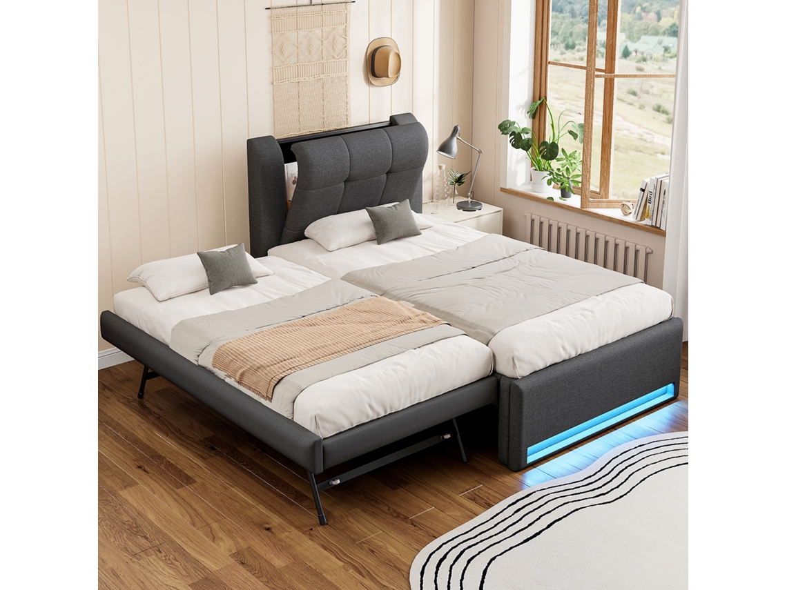 Cama De Espuma 90x200 Cm Cinza Com Camada Extraível E Led