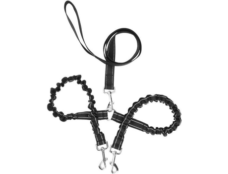 Trela Dupla para Cães Pequenos PETACC Preto Tecido Oxford Comprimento 120Cm Largura 2 5Cm