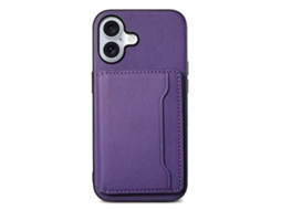 Capa Para Iphone 17 Com Suporte Para Cartão E Compartimento Em Couro De Bezerro - Roxa