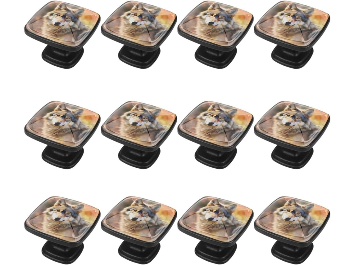 Puxadores Quadrados Para Gavetas De Cômoda, Puxadores Para Armários De Cozinha, 12 Peças, Retrato De Lobo, Puxadores E