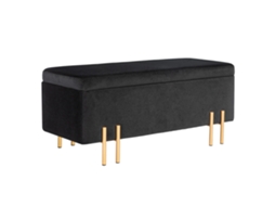 Banco com assento almofadado e compartimento de armazenamento metal madeira de borracha espuma 100x40x42cm preto BTFORUS