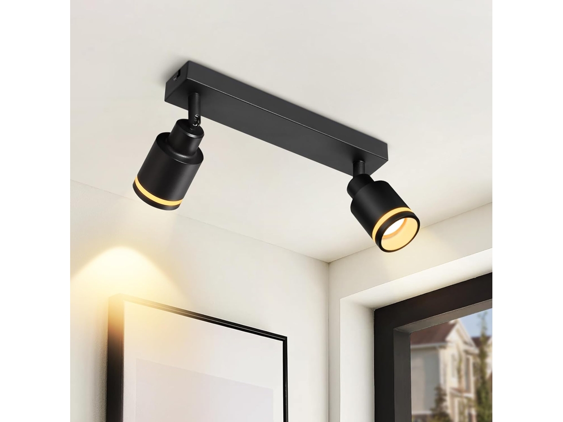 Nettlife Candeeiro De Teto Com Focos Preto Moderno 2 Luzes Metal Gu10 Ajustável Para Interior, 25 W, Orientáveis, Para Sala, Quarto