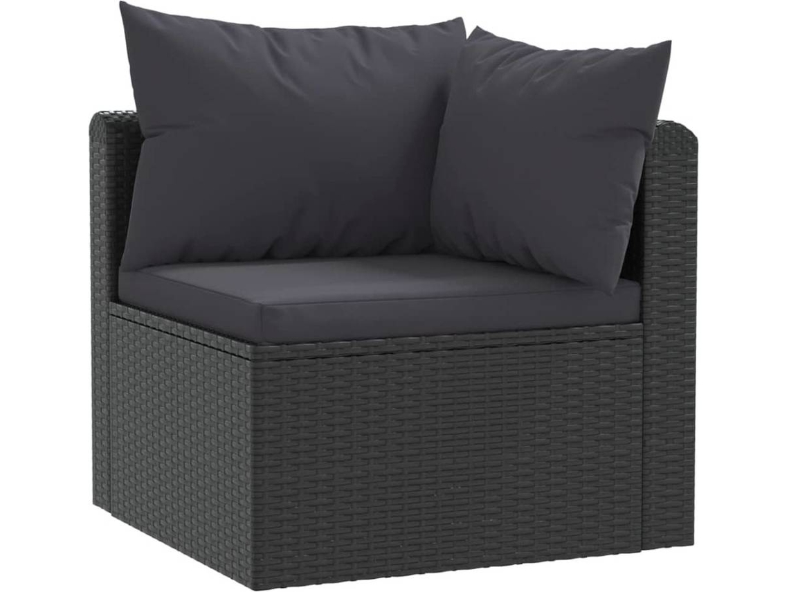 vidaXL 3 pcs conjunto sofás de jardim c/ almofadões vime PE preto