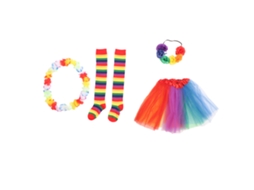 Conjunto Fantasia Halloween Saia Tule Colorida Cabelo Rosa Artificial