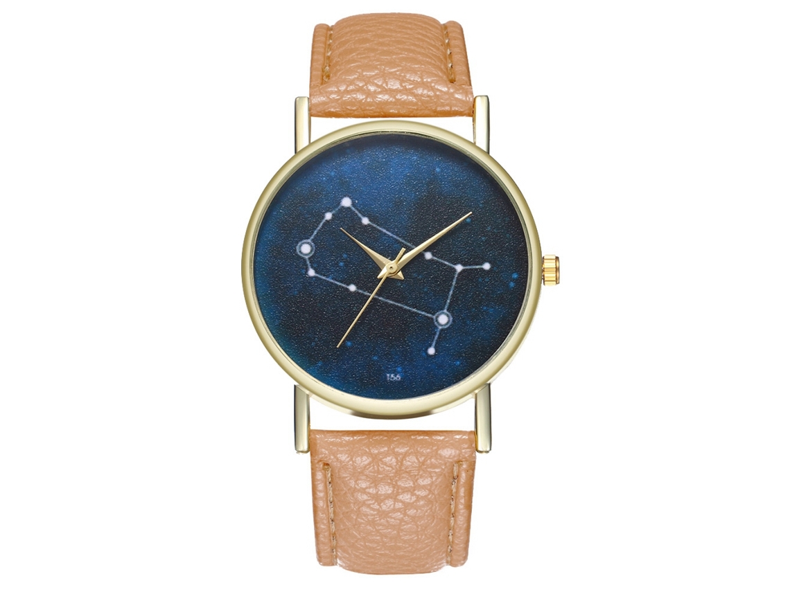 Relógio de pulso Zhoulianfa Constellation Fashion Quartz para homens e mulheres com pulseira de couro PU (bege)