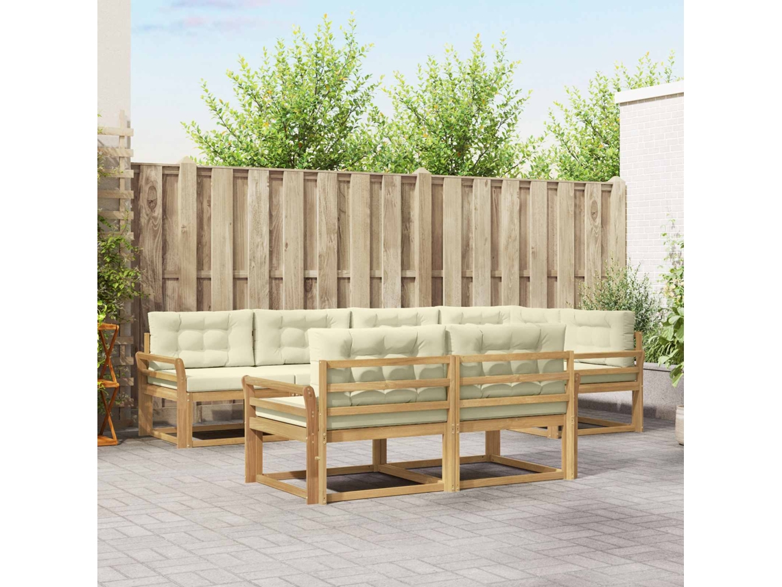 Vidaxl Conjunto De Sofás Para Exterior 6 Pcs Branco E Creme Poliéster