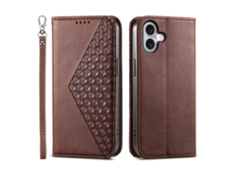 Capa Para Iphone 17 Em Couro Com Textura Quadriculada Cúbica - Couro De Bezerro