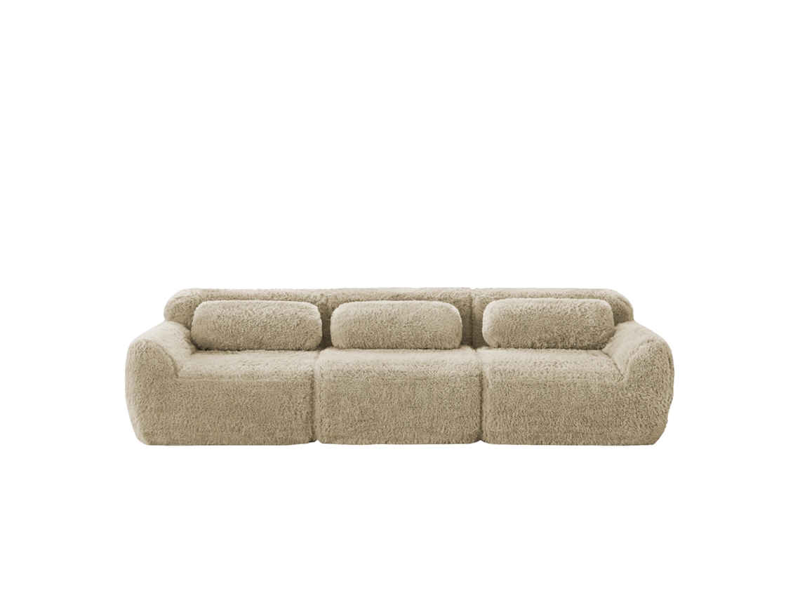 Sofá De 3 Lugares Em Tecido De Pelúcia Premium, Modular, Antiderrapante, Sem Montagem, Com Almofadas, Apoio Ergonômico E Espuma Elástica.