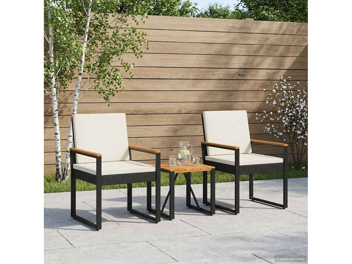 Vidaxl Conjunto De Móveis Para Exterior 3 Pcs Preto E Branco Creme
