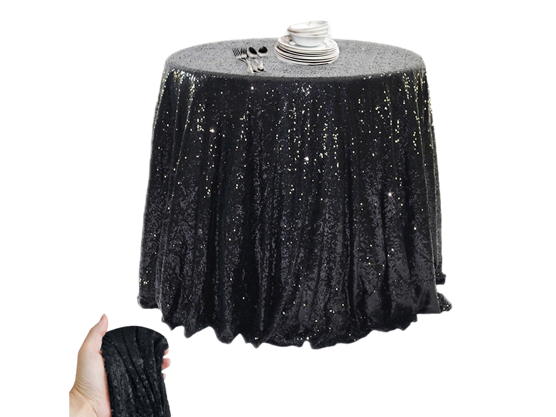 Toalha de Mesa de Lantejoulas-Sobreposição de Mesa de Lantejoulas para Casamento/Festa/Evento/Decoração-120 Cm * 180 Cm Preto