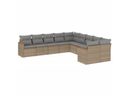 Conjunto de 10 Sofás para Jardim com Almofadões Vime Pe Bege MAISON EXCLUSIVE