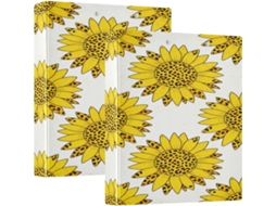 Conjunto de 1 ou 2 adesivos escolares com estampa de leopardo e girassol amarelo, três argolas com saquinhos internos.