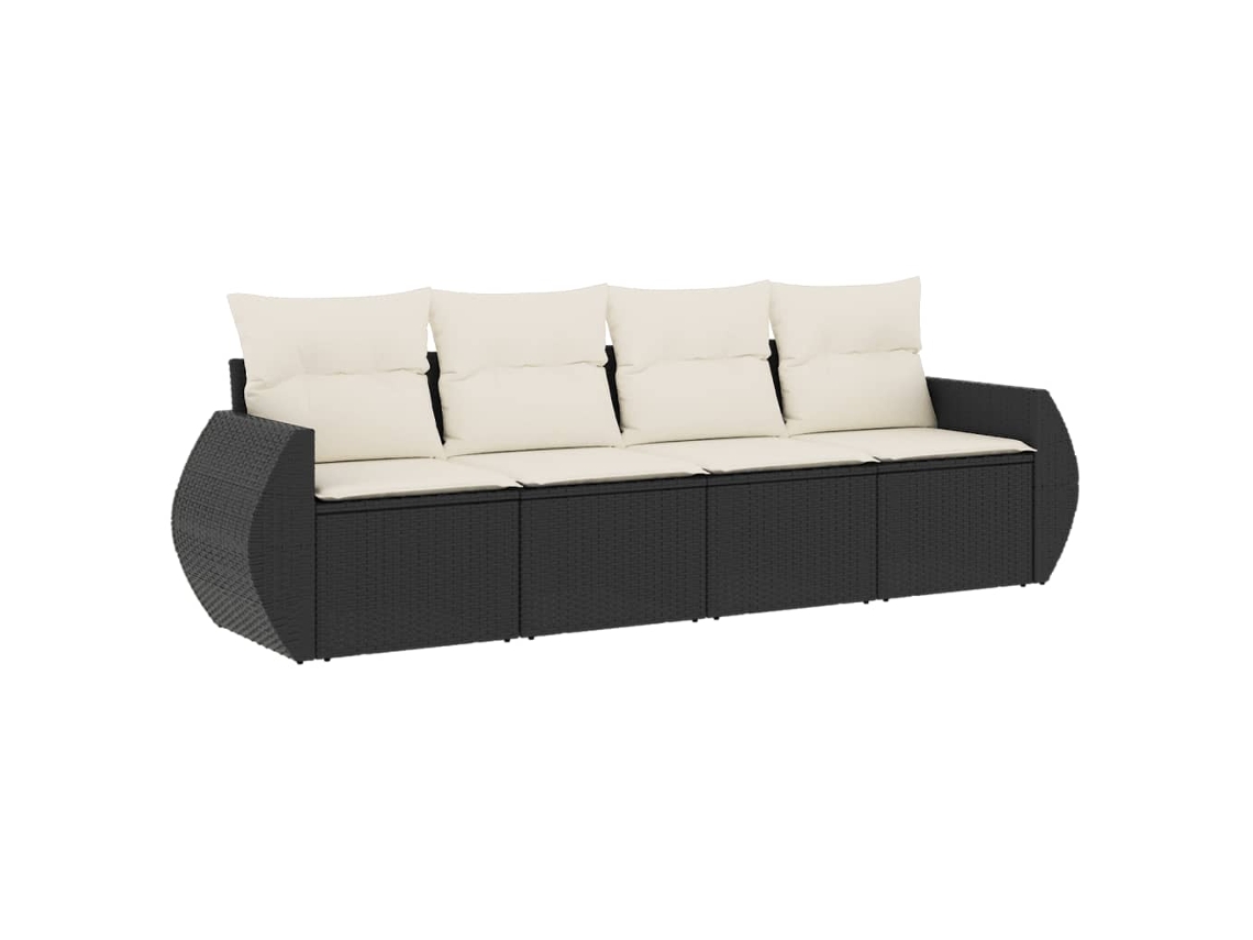 Conjunto de 4 Sofás para Jardim com Almofadões Vime Pe Preto MAISON EXCLUSIVE (4 pcs)