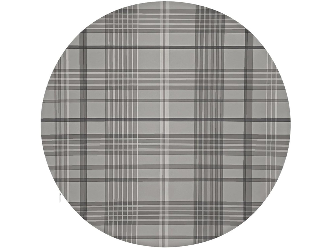 Almofada Redonda Cinza Com Linhas Quadriculadas, Antiderrapante, Removível, Para Cadeira, Banqueta, Sofá, Chão
