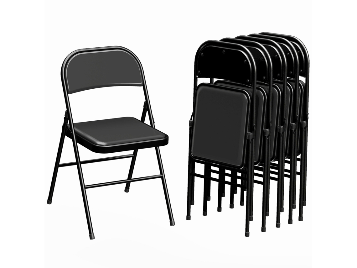 Conjunto De 6 Cadeiras Dobráveis Com Assento Acolchoado Em Poliéster E Estrutura De Aço, Pretas.