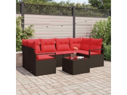 Vidaxl Conjunto De Sofás 7 Unid. 6-número De Lugares Marrom E Vermelho