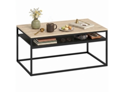 Mesa De Centro Com Prateleira, Estilo Industrial Moderno, 100x59,8x47 Cm, Em Carvalho, Para Sala Ou Quarto.