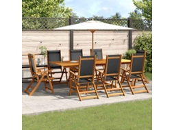 Vidaxl 9 Pcs Conjunto De Jantar Para Jardim Acácia Maciça E Textilene