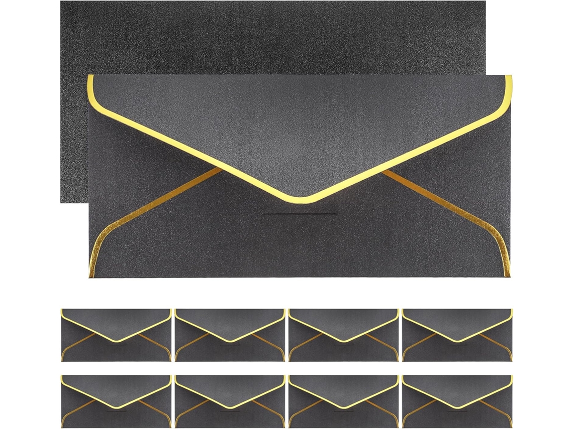 10 Envelopes De Papel Preto Iridescente, Com Design Delicado Para Convites E Ocasiões Especiais, Multiuso