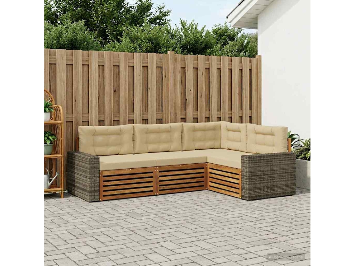 Vidaxl Conjunto De Sofás Para Exterior 4 Pcs Natural E Bege