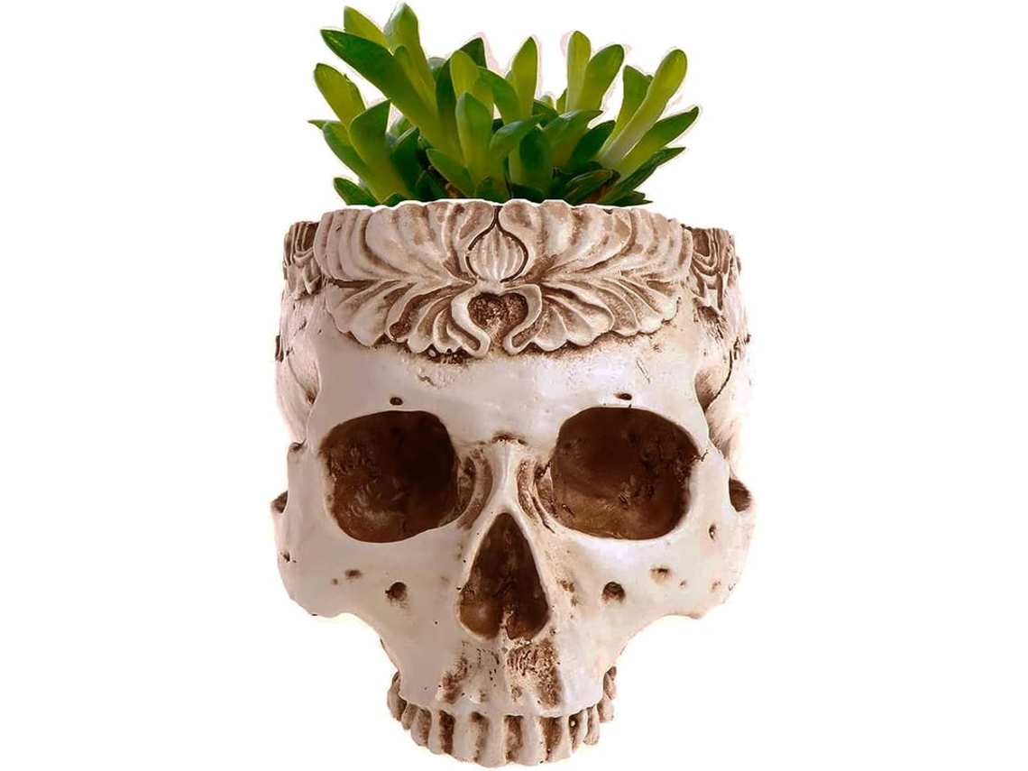 Vaso De Flores Em Forma De Crânio Padrão Crânio Decoração Branco Quente Frente Flor
