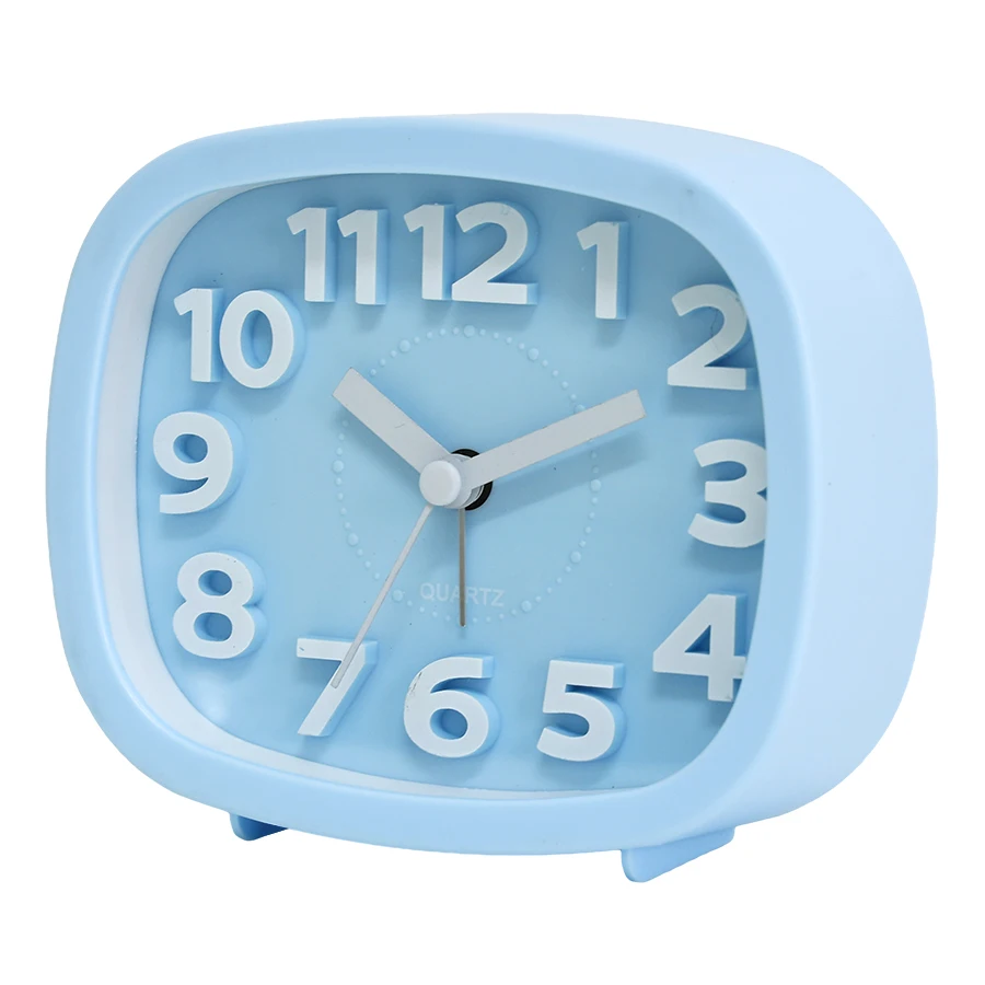 (Azul) Despertador de quartzo quadrado simples para mesa de cabeceira com contador digital 3D criativo, sem necessidade de pilhas.