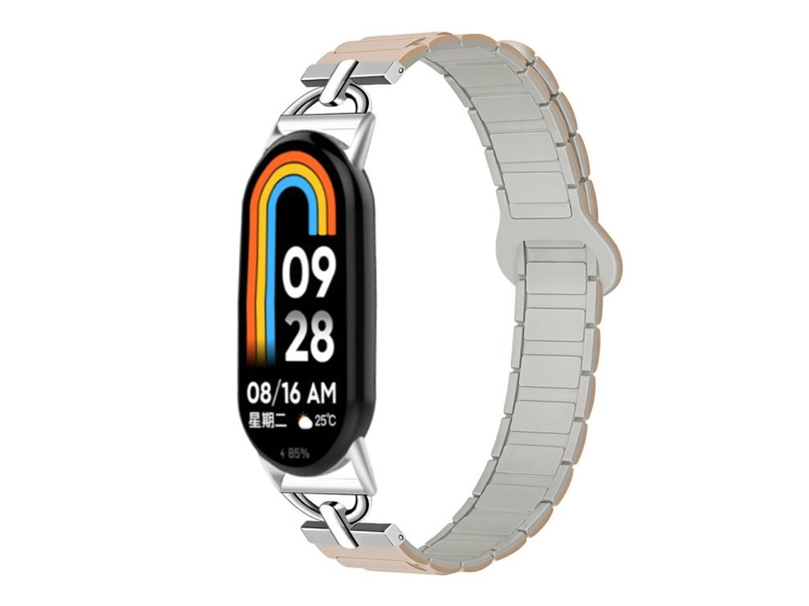 Bracelete para Xiaomi Smart Band 10/9/8 Silicone Magnético com Três Esferas em Formato de D Branco choque XIAOMOYU