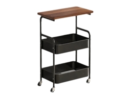 Mesa Lateral, Design De 3 Camadas, Cesta De Armazenamento Incluída, Preto