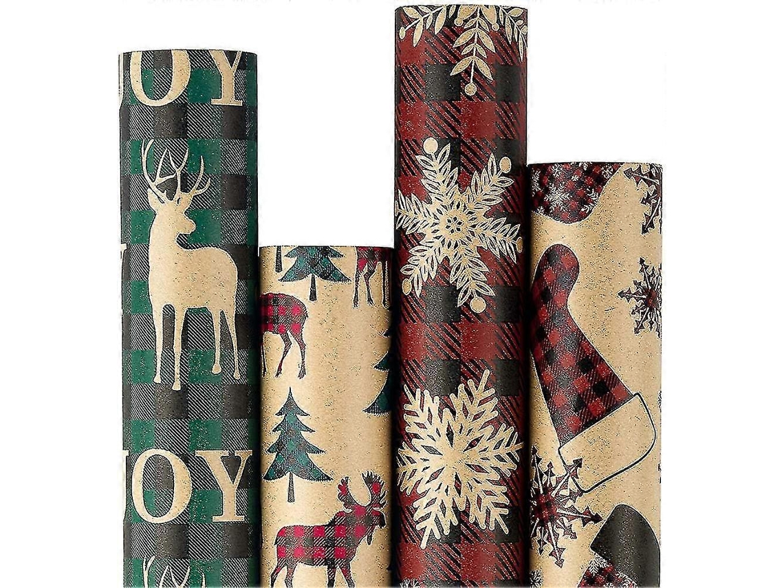 Papel De Embrulho De Natal, Papel Kraft Vermelho E Verde, Designs Estilo Xadrez 4 Olysi Shop