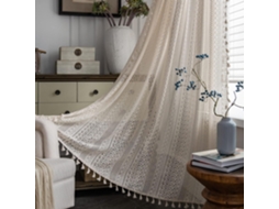 1 Cortina De Renda Em Crochet Estilo Boho, Feita À Mão Com Trama Aberta E Borlas, Modelo Com Passa-varão, 150 X 130 Cm.
