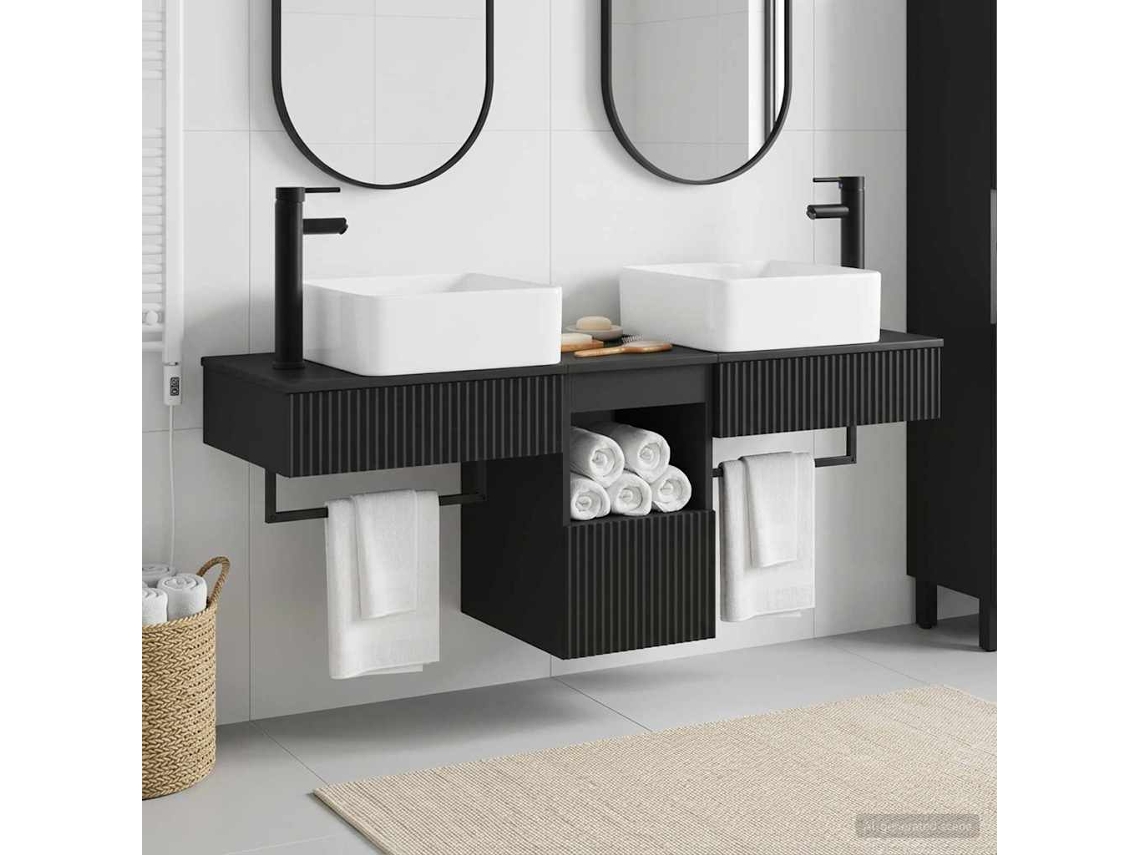 Vidaxl Conjunto De Armários Para Banheiro 3 Unid. Preto
