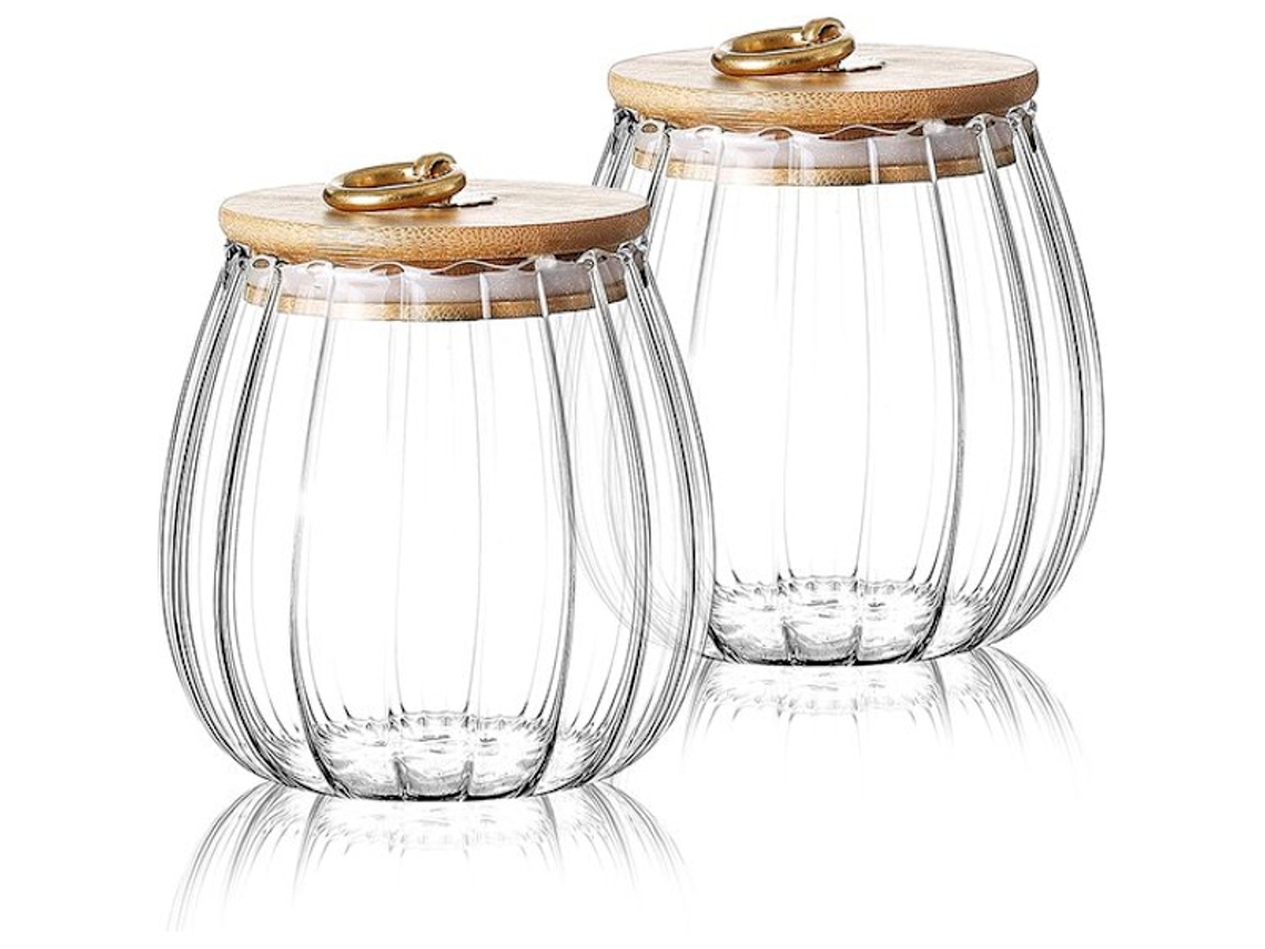 Conjunto De 2 Potes Herméticos, Em Vidro E Bambu, 700 Ml, Com Tampa, Para Café, Açúcar, Para Organização Doméstica Na Cozinha E Bancada
