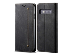 Capa De Couro Estilo Casual Com Textura De Jeans, Abertura Horizontal, Suporte, Compartimentos Para Cartões E Carteira Para Galaxy S10e