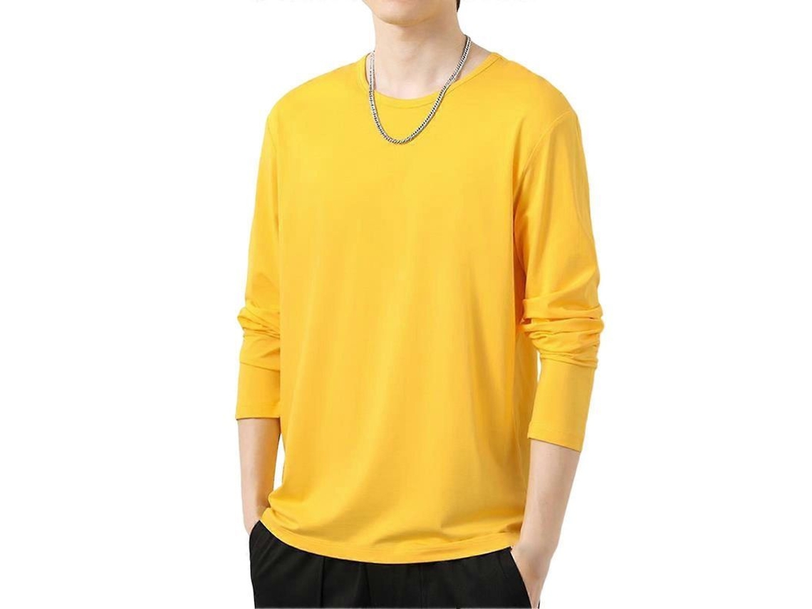 Camiseta masculina de manga longa com colarinho para inverno e verão T4XL amarela