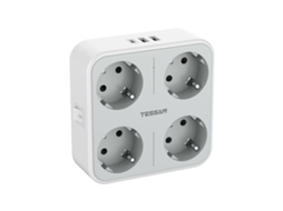 Toma de Corriente Tessan TS-302-DE-C com 4 Enchufes e 3 Portas USB, Carga Rápida