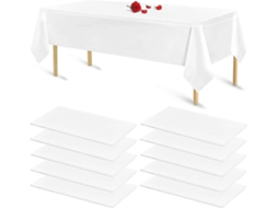 Rebe conjunto de 10 Manteles Desechables de Plástico Blanco para Mesas Rectangulares, Ideal para Cumpleaños, Baby Shower Y Fiestas