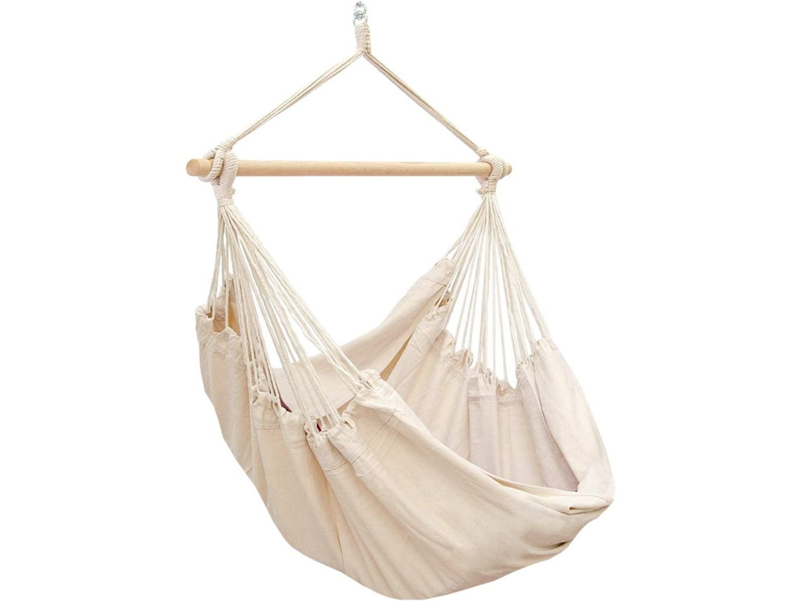 Cadeira Suspensa para Sentar 2 Pessoas Rede 185X130Cm 150Kg Cadeira de Balanço Balanço 100% Algodão Bege AMANKA