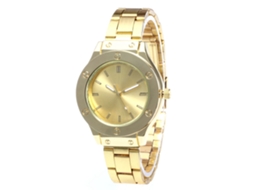 Relógio de quartzo com pulseira de aço elegante e moderna, presente casual unissex (dourado)