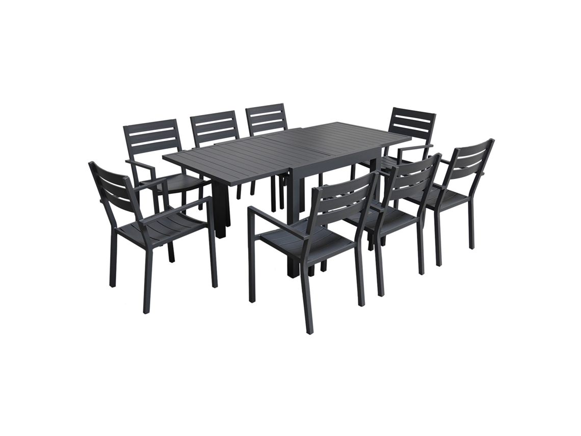 Conjunto de Jardín Extensible 90/180 Venezia En Aluminio Antracita 8 Plazas HAPPY GARDEN