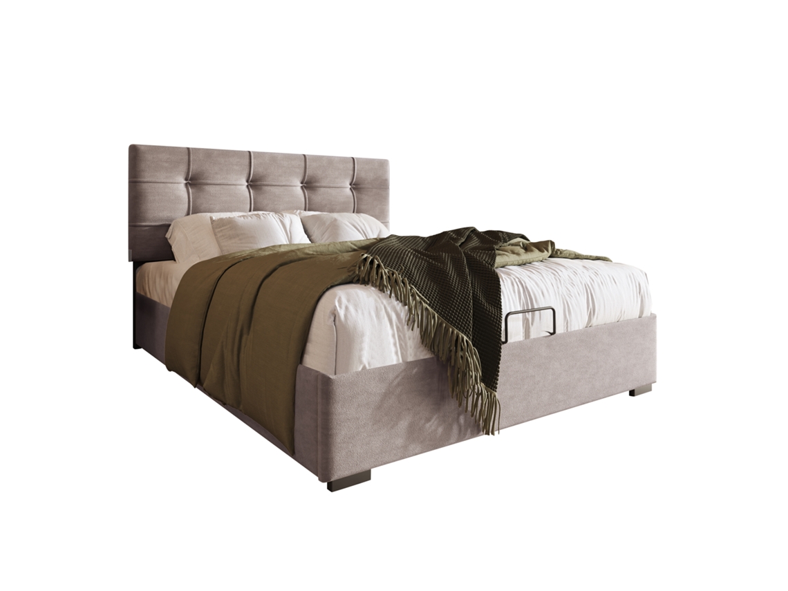 Cama Estofada 90x200 Cm, Veludo Cinzento-claro, Estrado De Ripas