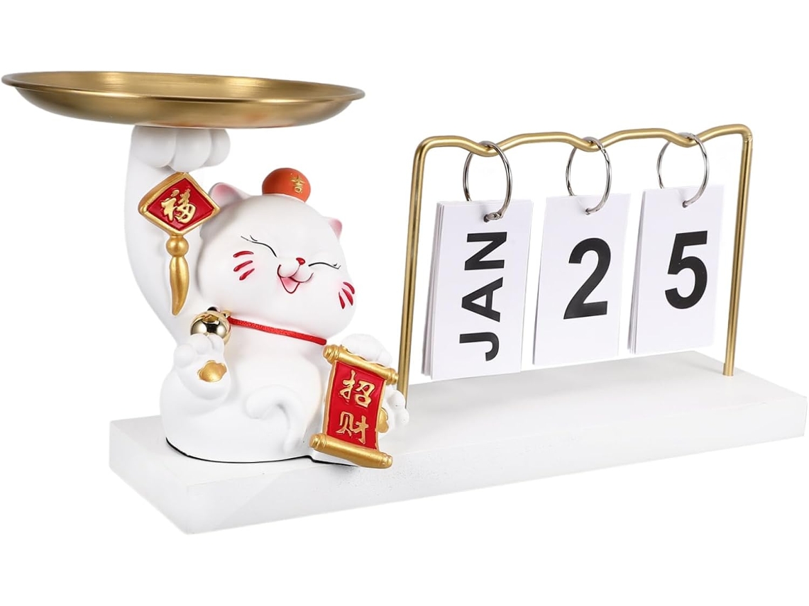Calendário Decorativo Flip 7007t Com Estatueta De Gato Fofo, Enfeite Para Mesa E Casa. Gokoco