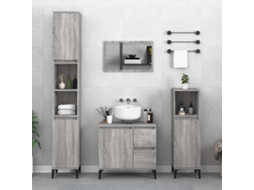 Vidaxl 3 Pcs Conjunto Móveis Wc Derivados De Madeira Cinzento Sonoma