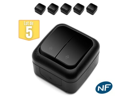 Lote de 5 Interruptores Duplos À Prova D'Água Ip54 VIKO BY PANASONIC Preto Nf