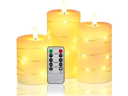 Luzes De Vela Led Embutidas, 3 Com Controle Remoto, Função De Temporizador 24h E Chama Dançante