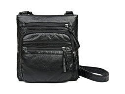 Bolsa Transversal De Couro Suave Com Múltiplas Bolsos Para Mulher Bolsa Vintage De Ombro Pequena (preto)