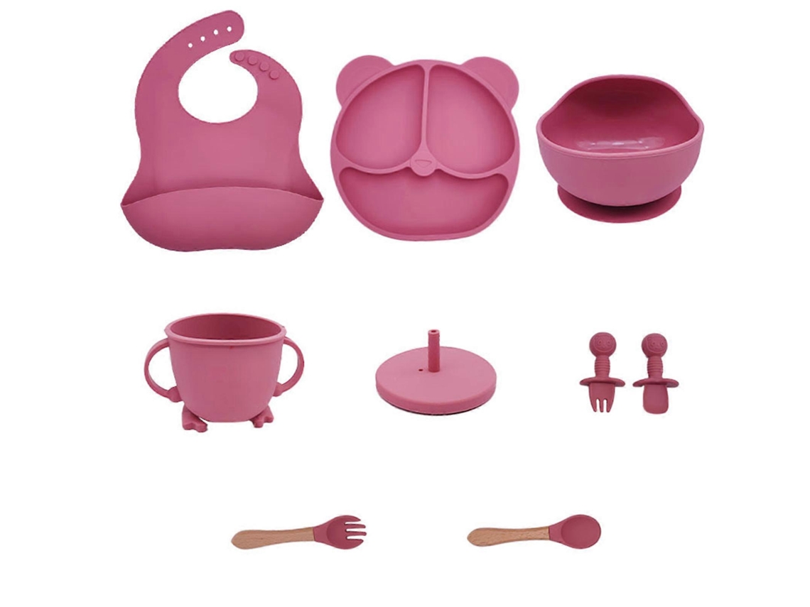 Conjunto de 7 almofadas de amamentação de silicone com luz LED para bebês, ajustáveis ​​com ventosa, adequadas para bebês pequenos, rosa.