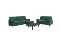 Vidaxl 3 Pcs Conjunto Sofás Com Almofadões E Rolos Veludo Verde-escuro