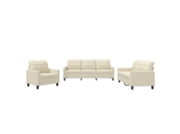3 Pcs Conjunto Sofás com Almofadões de Couro Artificial Cor Creme MAISON EXCLUSIVE