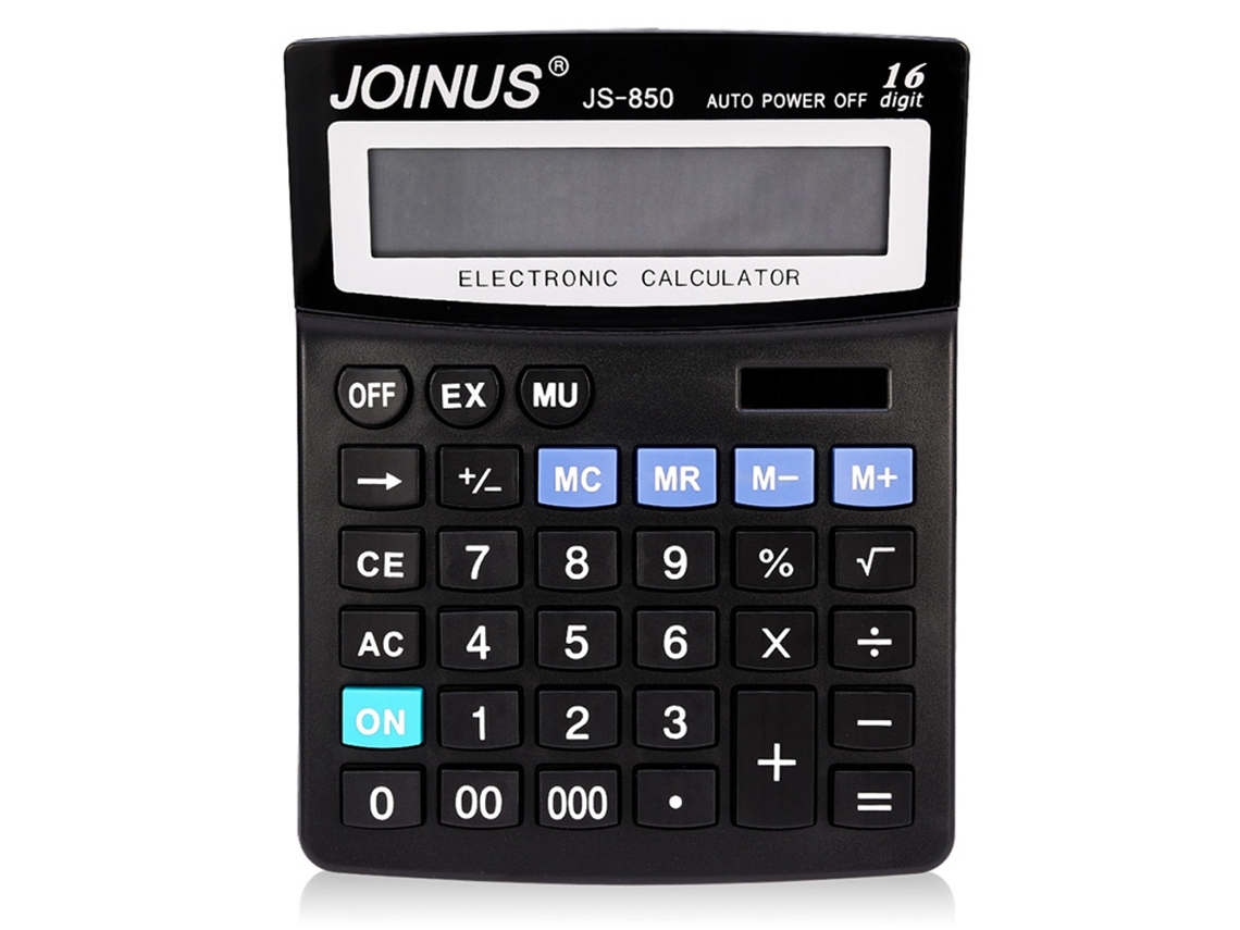 Calculadora profissional com 16 dígitos e visor LCD grande em tecido.