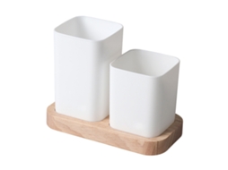 Organizador De Cubiertos Con Base De Madera, Caddy Para Utensilios De Cocina Con 2 Compartimentos, Almacenamiento Espacioso
